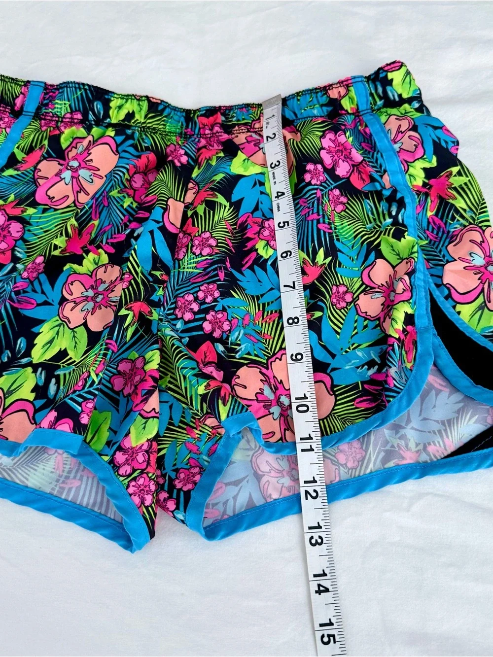 Justice Girls Tropical Floral Dolphin-Hem Athletic Running Gym Shorts Size 14